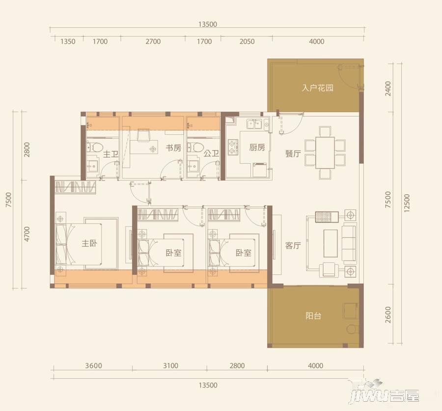 鸿泰·西岸中央4室2厅2卫123㎡户型图