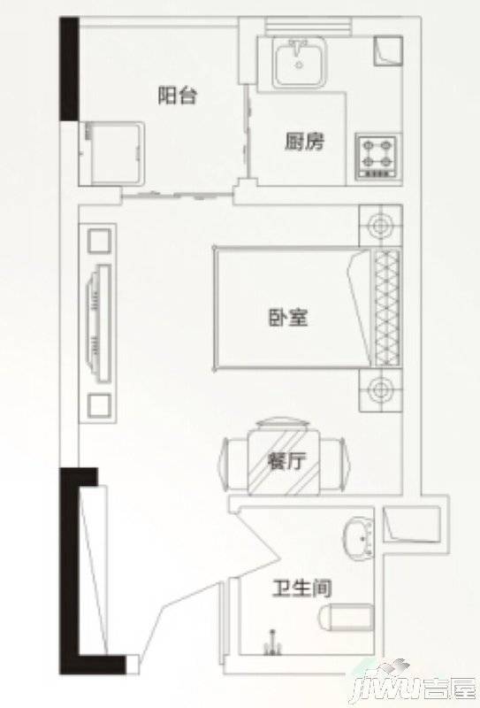 旭日海岸1室1厅1卫32㎡户型图