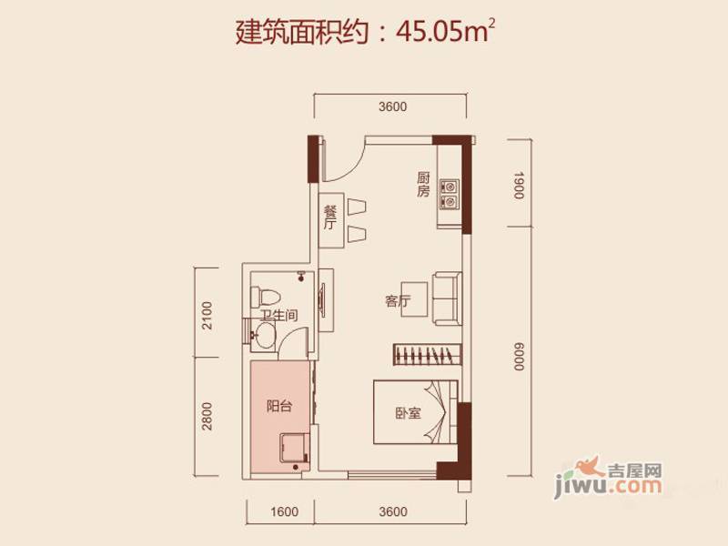 诚丰水晶座1室1厅1卫45㎡户型图