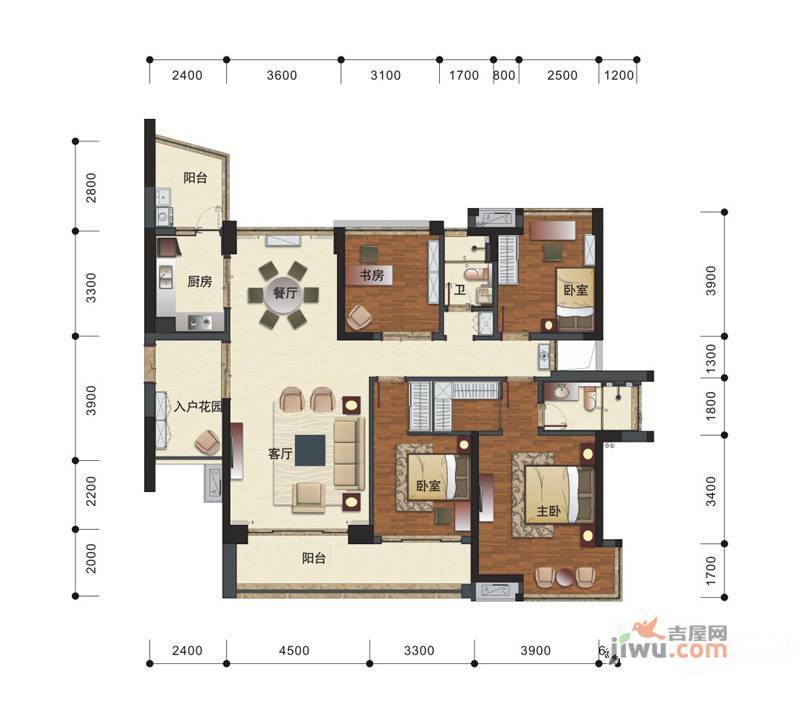 公园里4室2厅2卫120㎡户型图