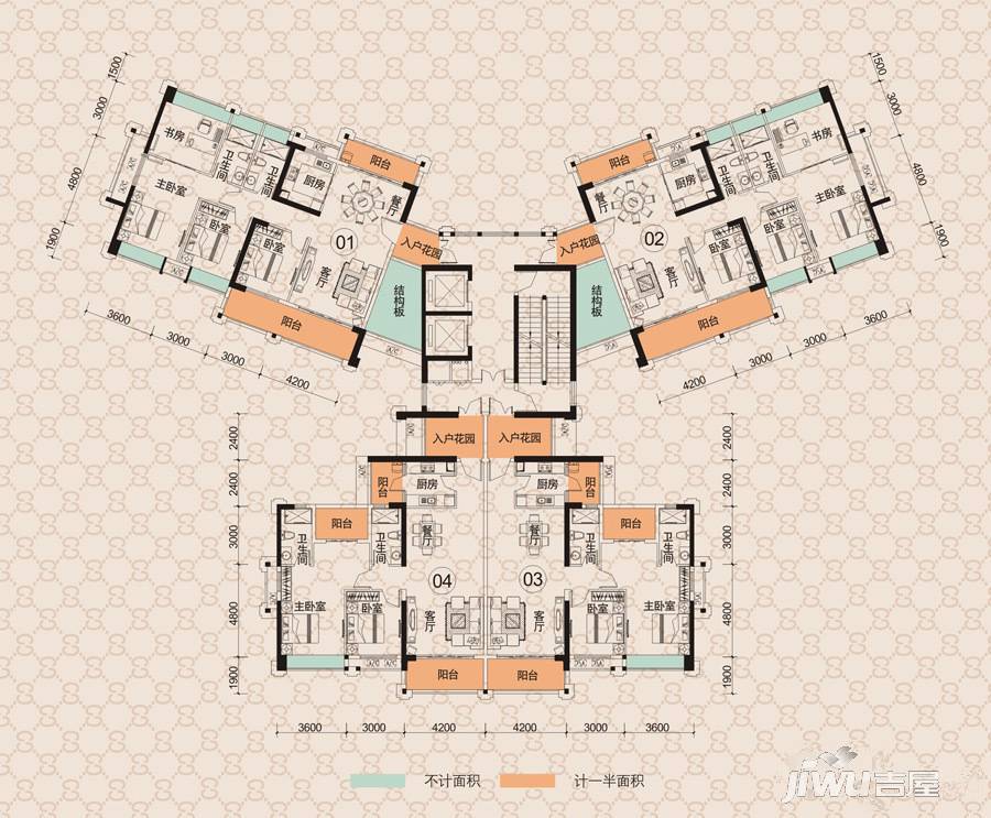 优越香格里2室2厅2卫122.9㎡户型图