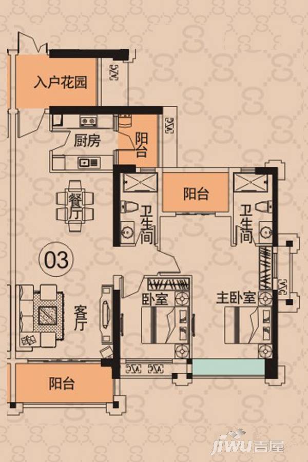 优越香格里2室2厅2卫122.5㎡户型图