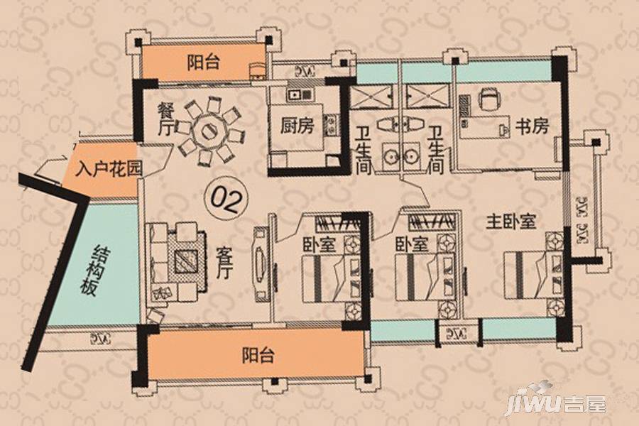 优越香格里4室2厅2卫144㎡户型图