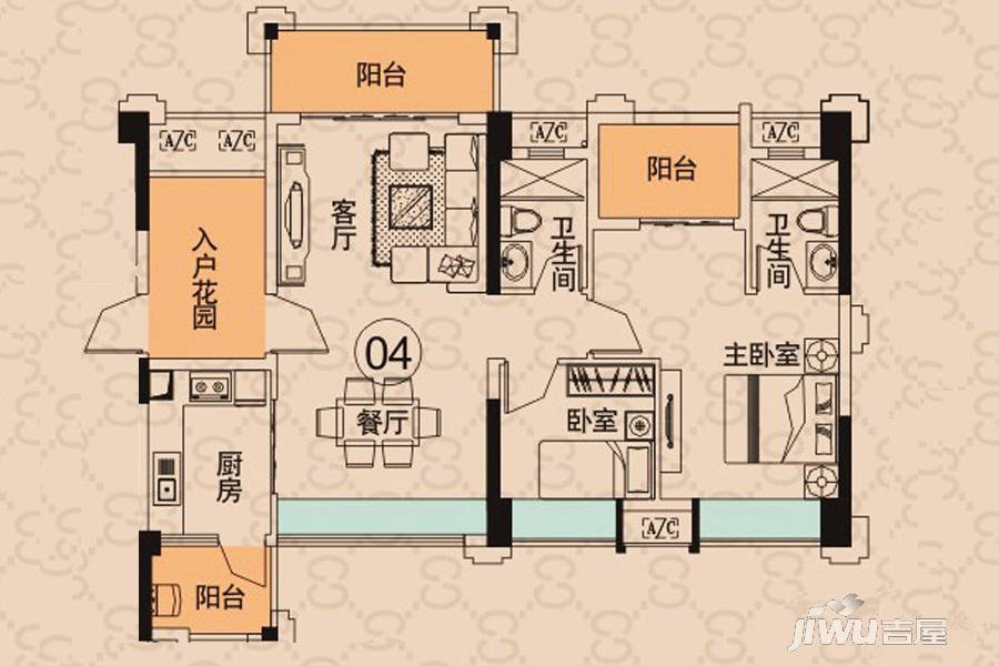 优越香格里2室2厅2卫101.1㎡户型图