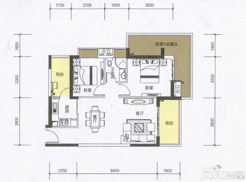 隽园2室2厅1卫86㎡户型图