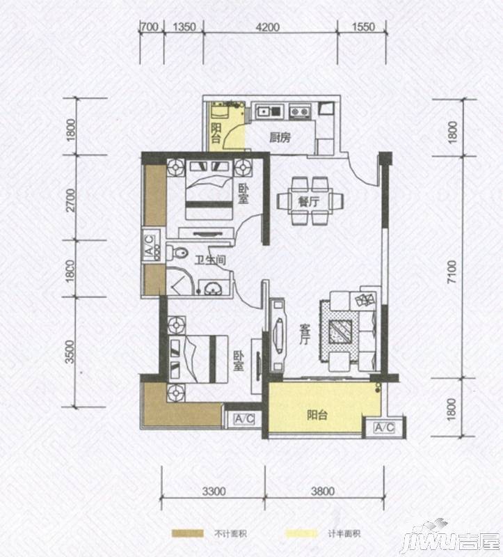 隽园2室2厅1卫82㎡户型图