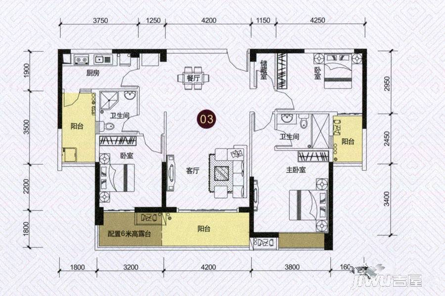 隽园3室2厅2卫136.5㎡户型图