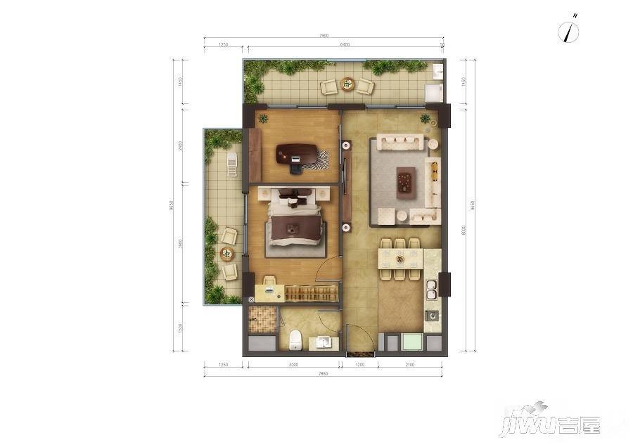 横琴紫檀文化中心2室2厅1卫85㎡户型图