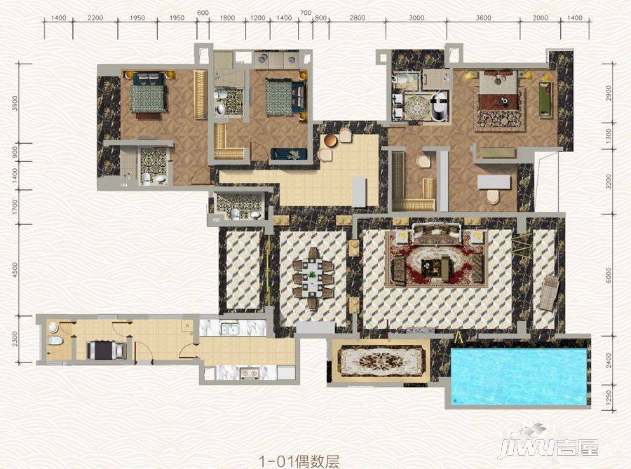 万菱情侣湾一号5室2厅5卫346.9㎡户型图