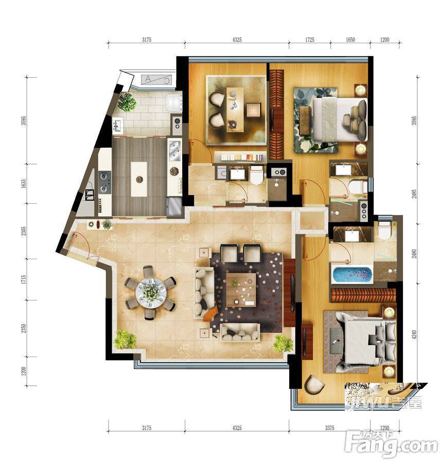 天一居3室2厅2卫178㎡户型图