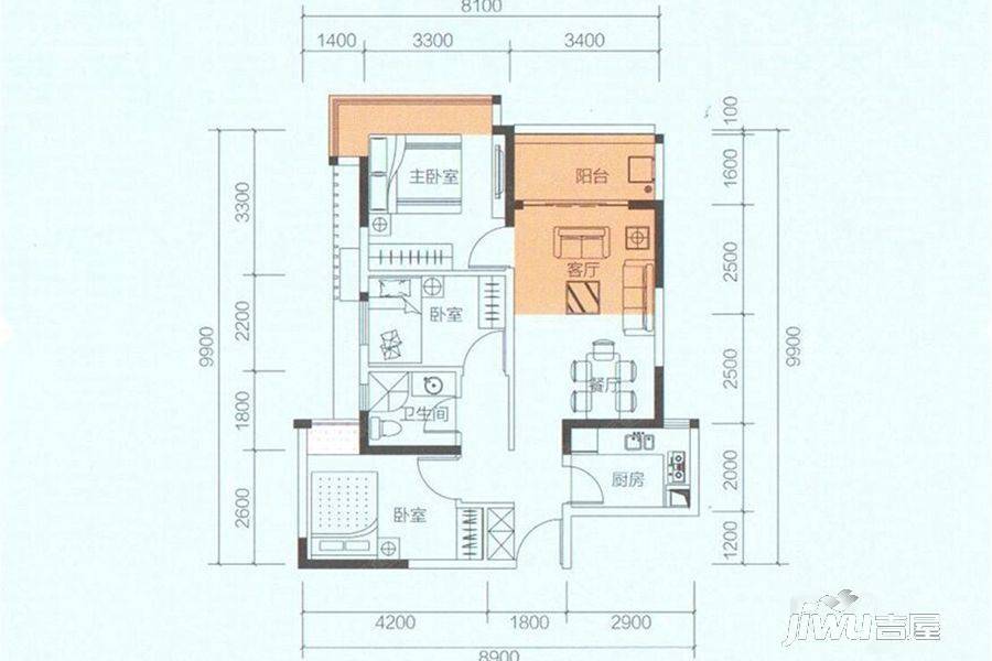 华发城建未来荟3室2厅1卫76㎡户型图