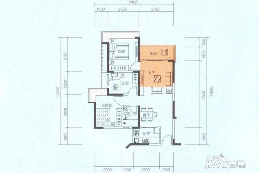 华发城建未来荟3室2厅1卫87㎡户型图