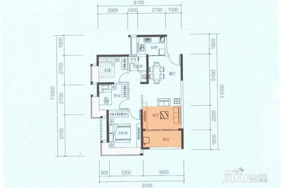 华发城建未来荟3室2厅1卫84㎡户型图