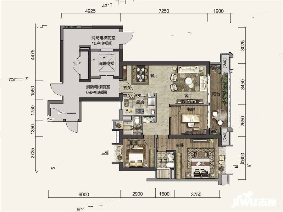 珠海时代保利中环广场3室2厅2卫102㎡户型图