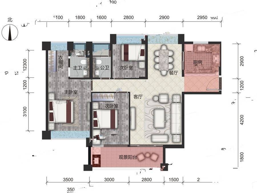 朗峰公馆3室2厅2卫117㎡户型图