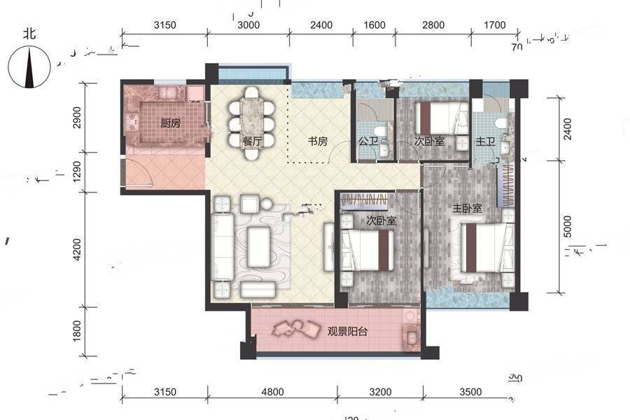 朗峰公馆4室2厅2卫128㎡户型图