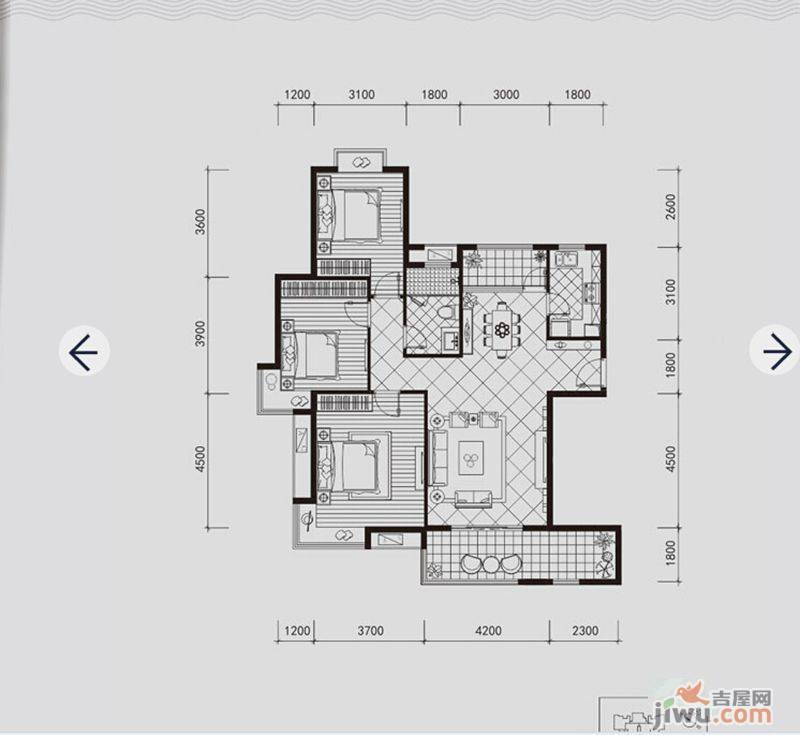 国贸商城3室2厅1卫135㎡户型图