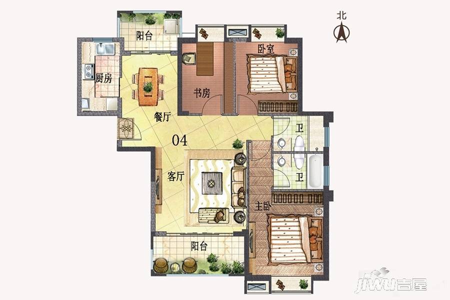 特房黎安小镇四期3室2厅2卫111㎡户型图