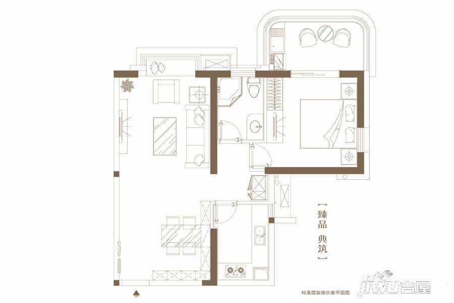 万峰华庭1室2厅1卫77㎡户型图