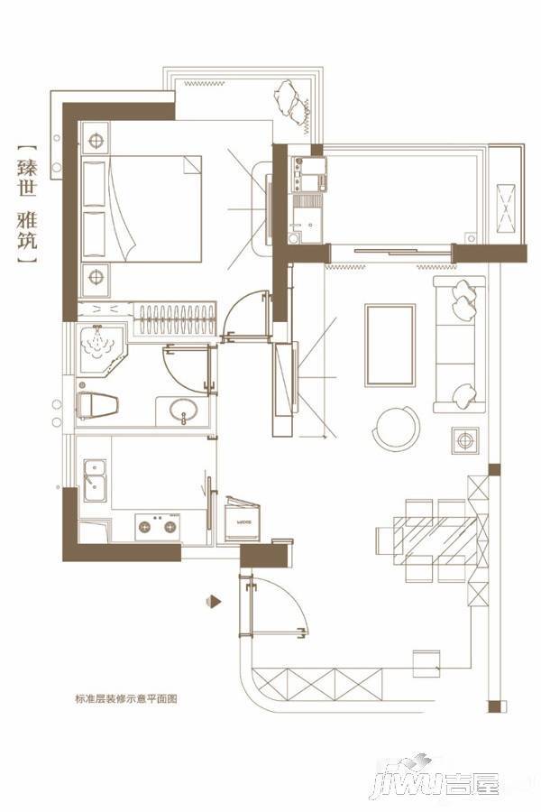 万峰华庭1室2厅1卫75㎡户型图