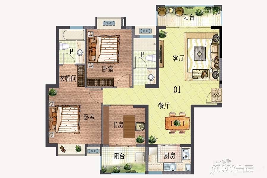 特房黎安小镇四期3室2厅2卫111㎡户型图