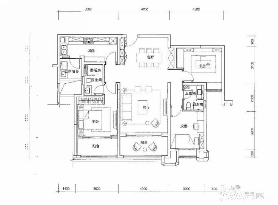 建发央玺3室2厅2卫141㎡户型图