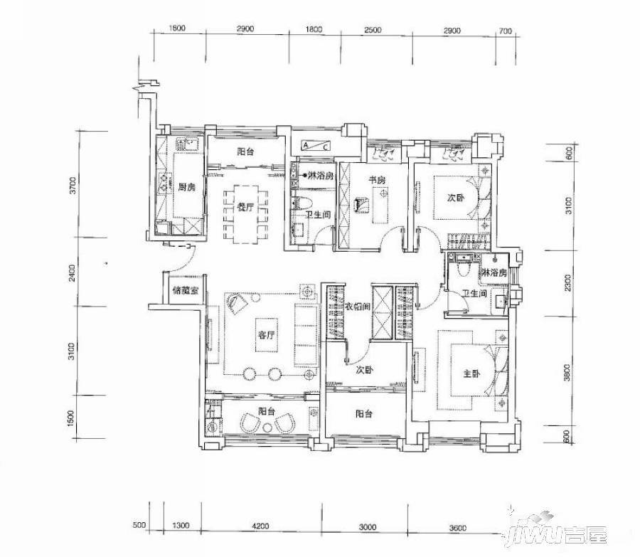 建发央玺4室2厅2卫144㎡户型图