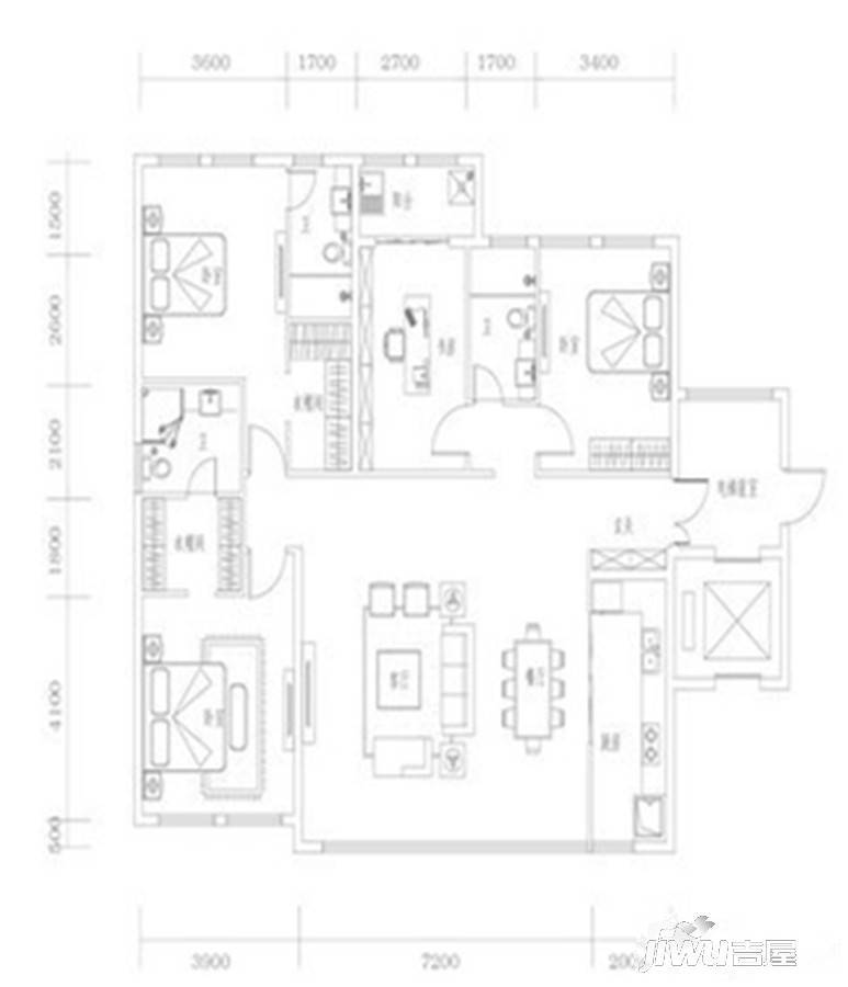 华尔顿12754室2厅3卫196㎡户型图