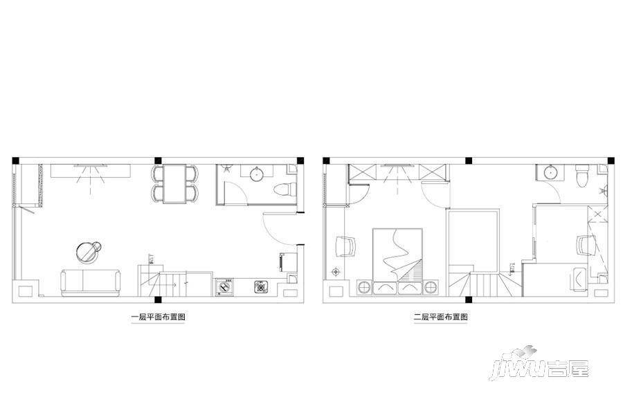 新景国际城2室2厅2卫52㎡户型图