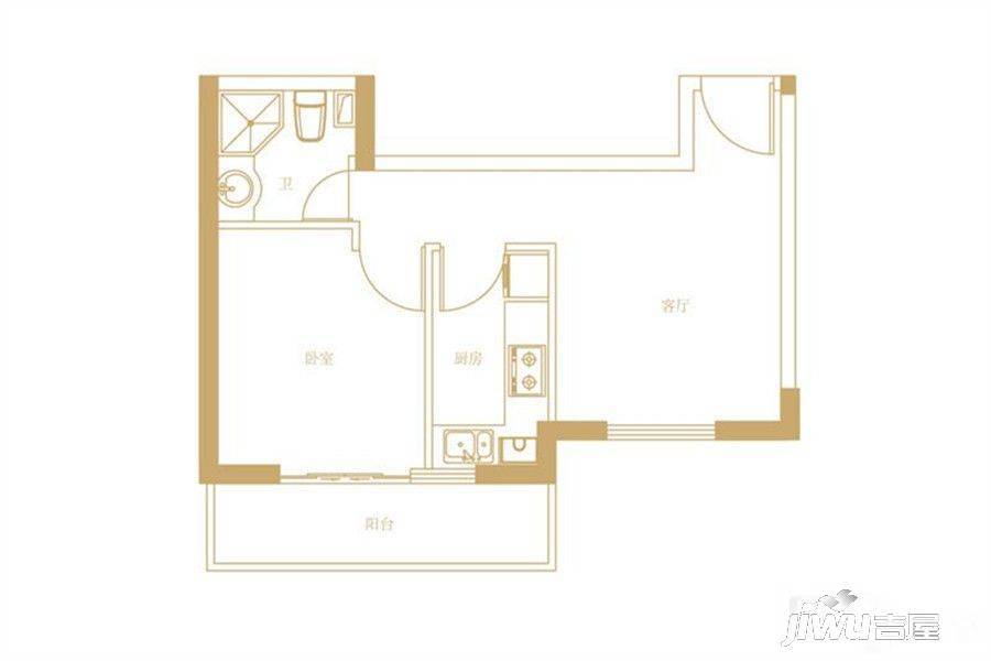 理想城1室1厅1卫53㎡户型图