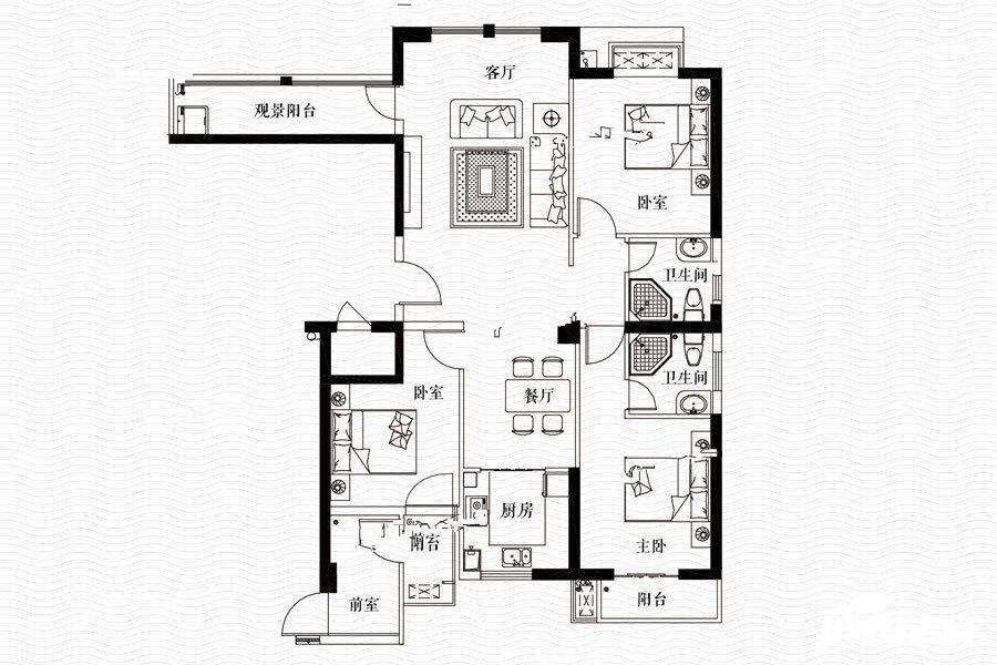 水湾清城Ⅲ期3室2厅1卫146㎡户型图