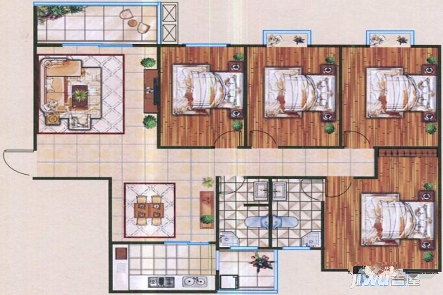 城南春天2室2厅1卫92.3㎡户型图