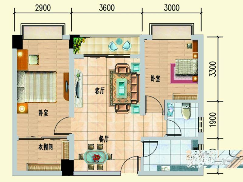 强远明峰公寓2室2厅1卫83.4㎡户型图