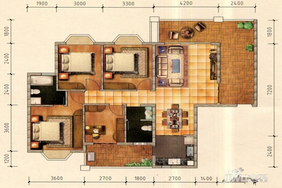 皇家花园1号4室2厅2卫130.5㎡户型图