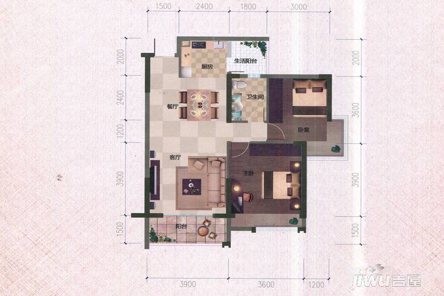 业和丰门盛世2室2厅1卫户型图