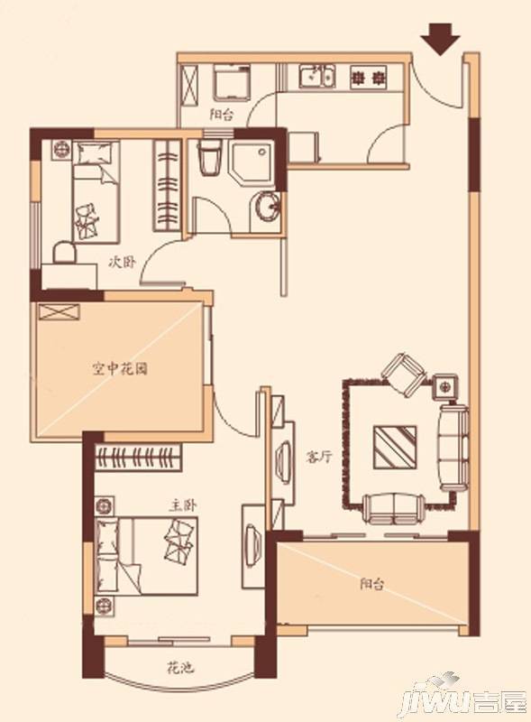 迪亚小城2室2厅1卫89.8㎡户型图