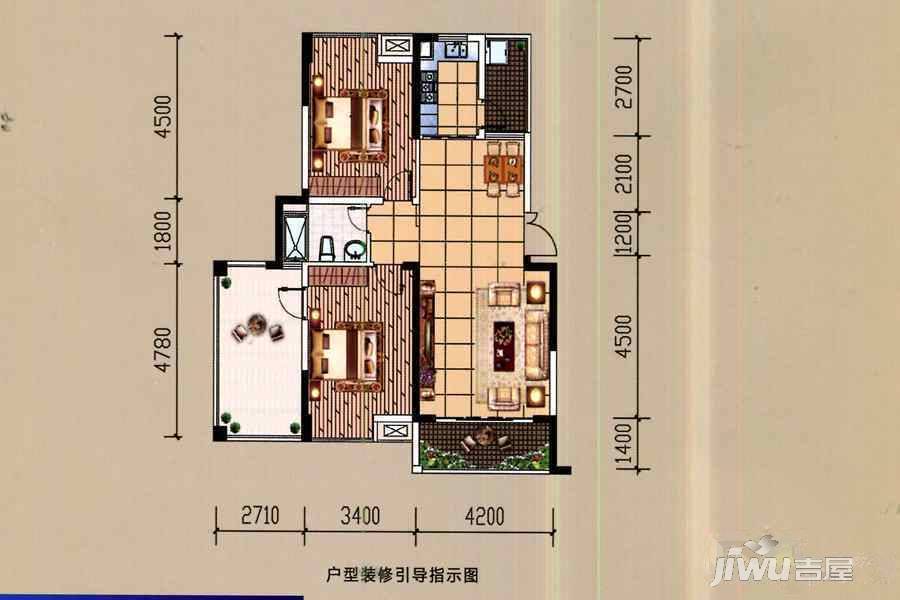 中央美地2室2厅1卫86㎡户型图