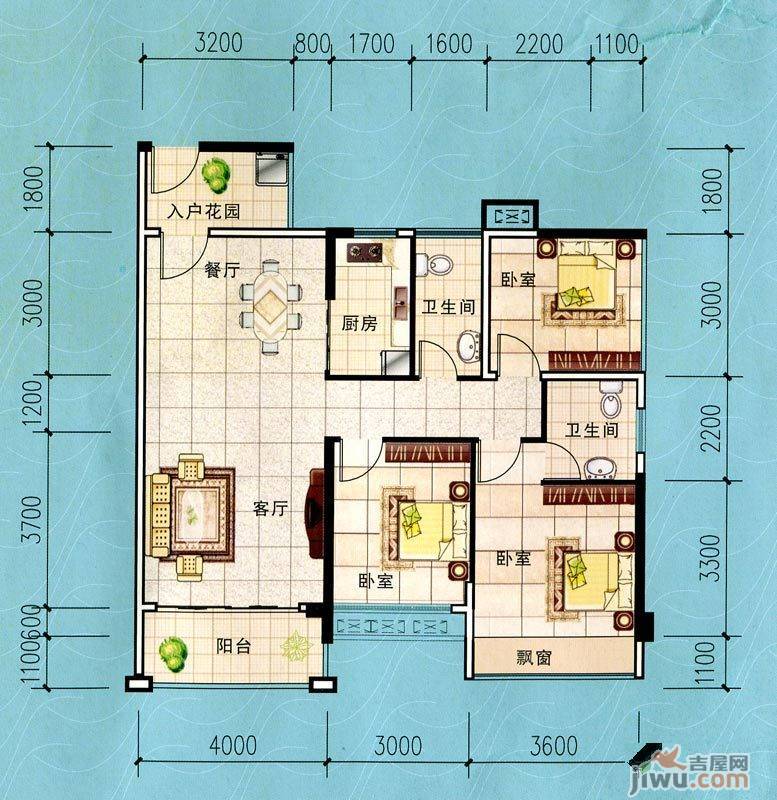 桐洋国际海岸3室2厅2卫103.9㎡户型图