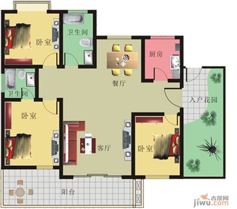 棕榈泉花园公寓3室2厅2卫146.1㎡户型图