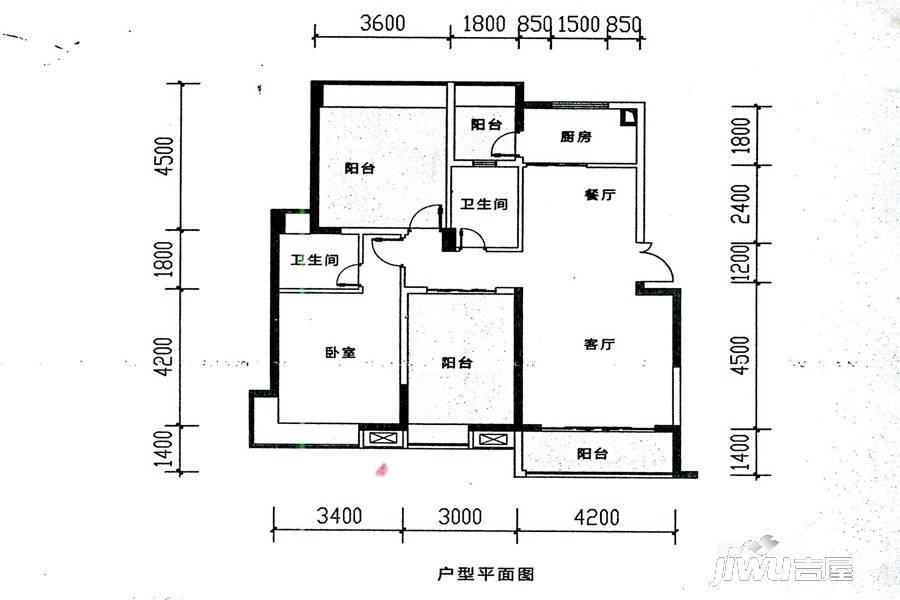 中央美地3室2厅2卫106㎡户型图