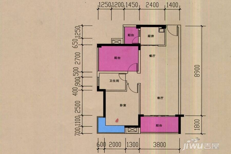 中央美地2室2厅1卫78㎡户型图