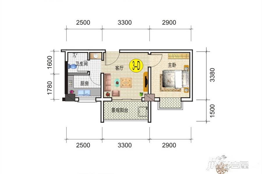 凯润嘉园1室1厅1卫41.4㎡户型图