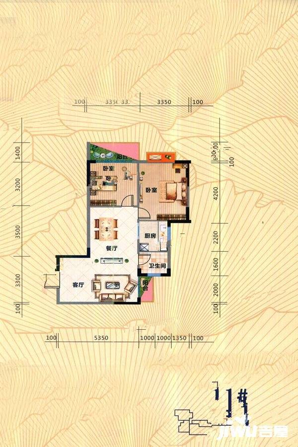 北海国际新城四期2室2厅1卫80.1㎡户型图