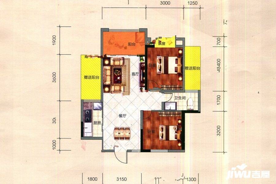 锦绣佳苑2室2厅1卫78.6㎡户型图