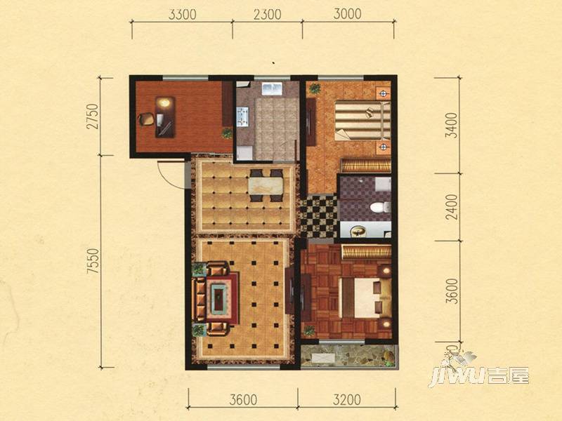 东亚第一城四五期3室2厅1卫92㎡户型图