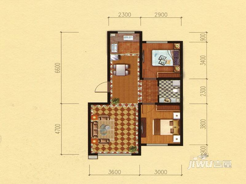 东亚第一城四五期2室2厅1卫83㎡户型图