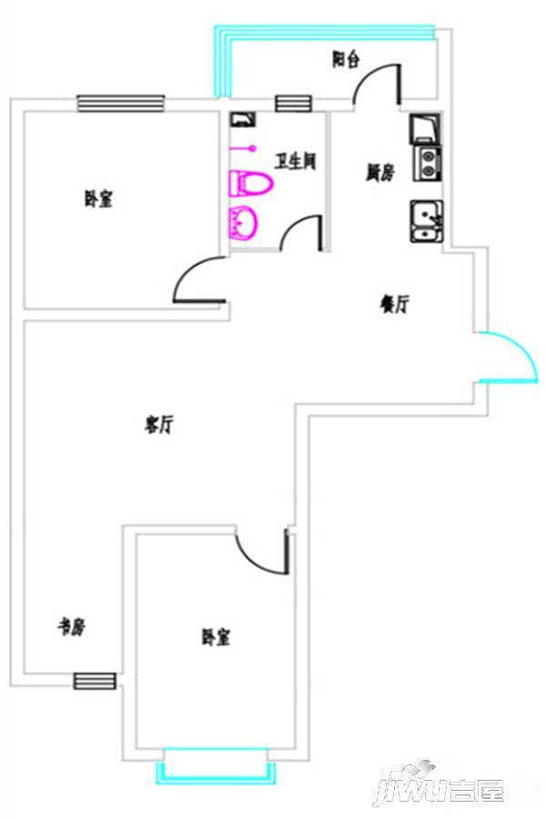 巴黎花园2室2厅1卫108.1㎡户型图