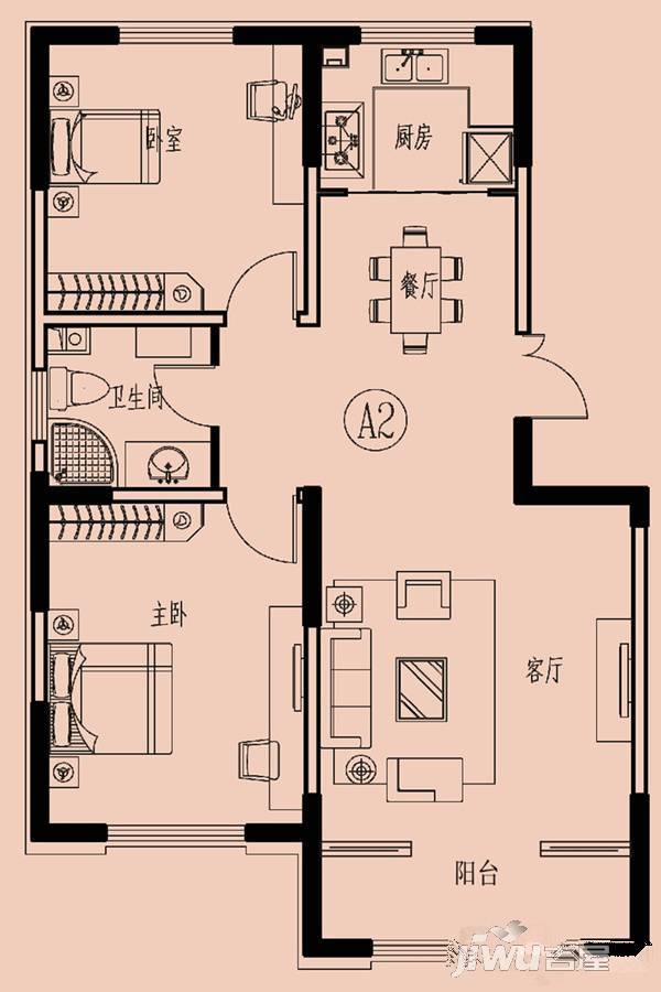 瑞城御园二期2室2厅1卫94.2㎡户型图