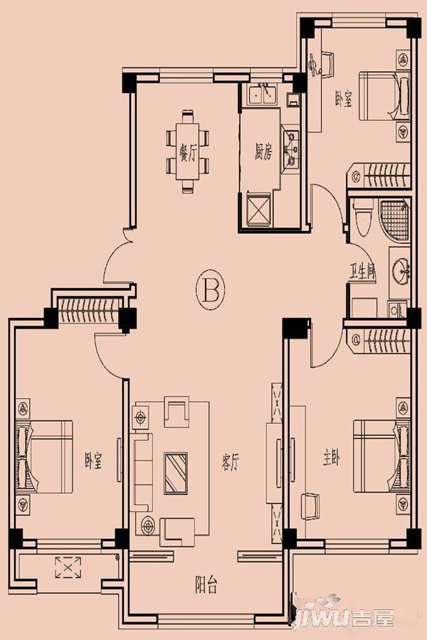 瑞城御园二期3室2厅1卫122.5㎡户型图