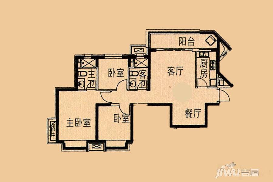 恒大名都3室2厅2卫115.3㎡户型图